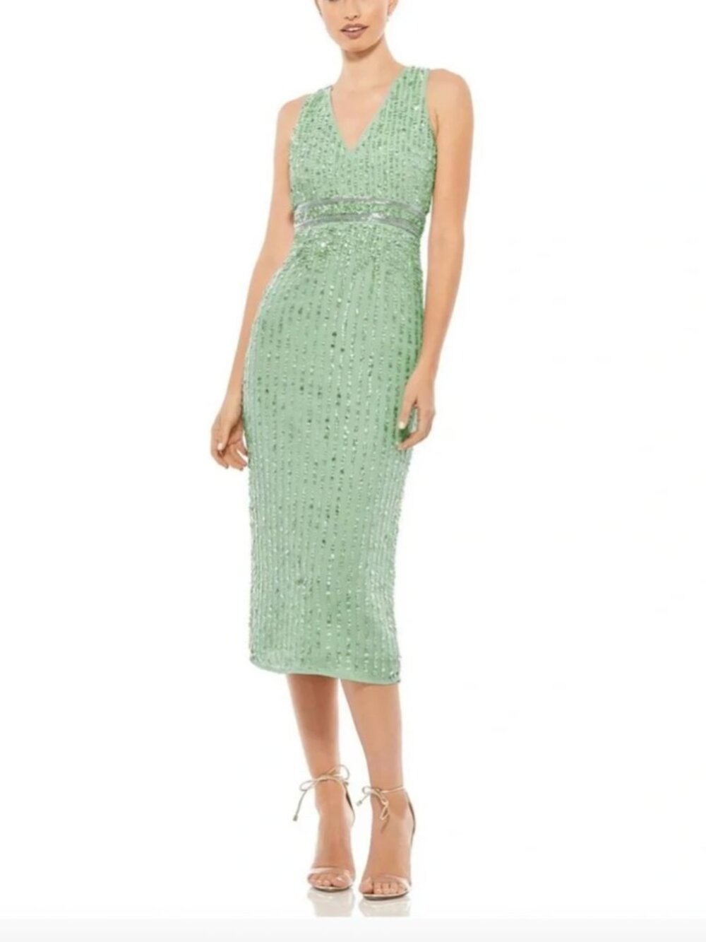 Mac Duggal 70267 Sequined Sleeveless V-Neck Midi Sheath Dress Size 10 - Picture 2 of 14